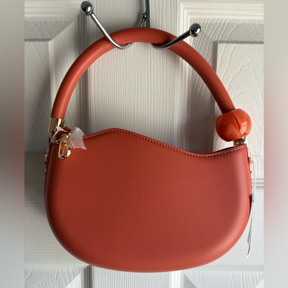 Melie Bianco Orange Crescent Top-Handle Shoulder Bag